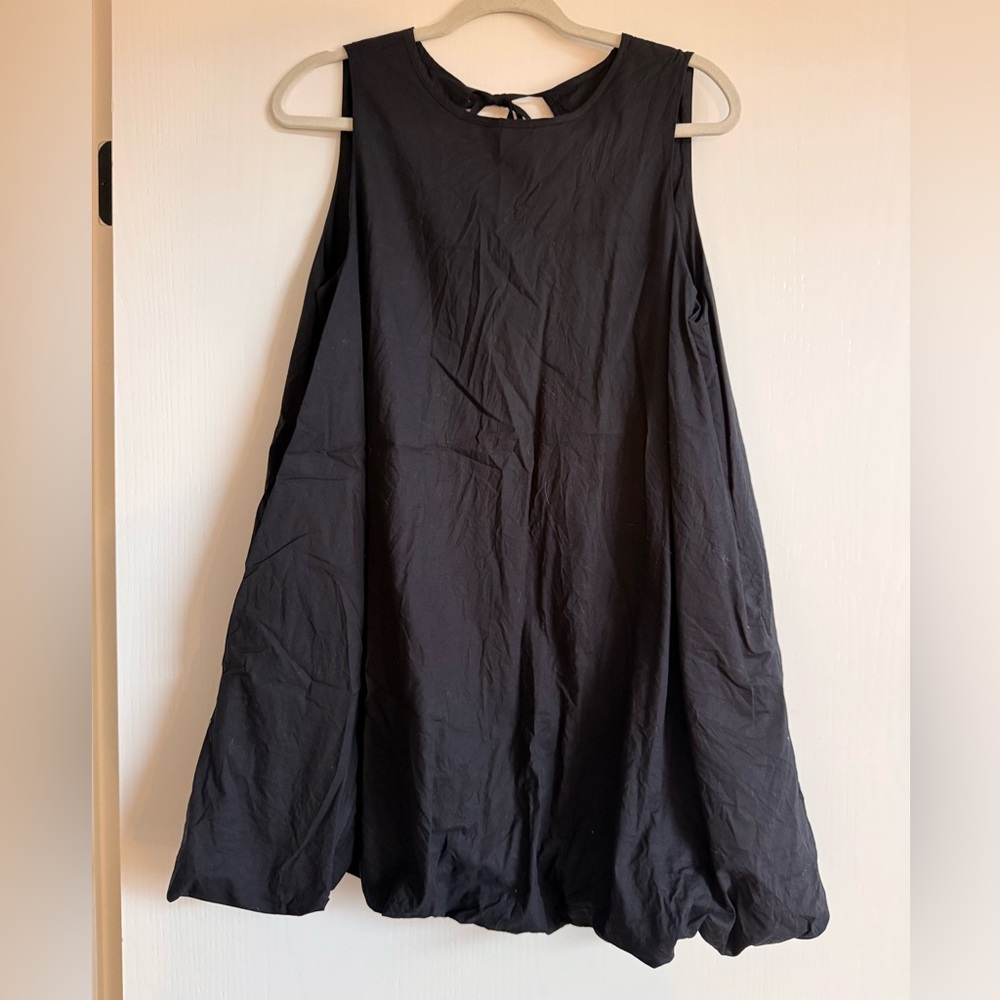 Black Sleeveless Midi Swing Dress with Back Tie